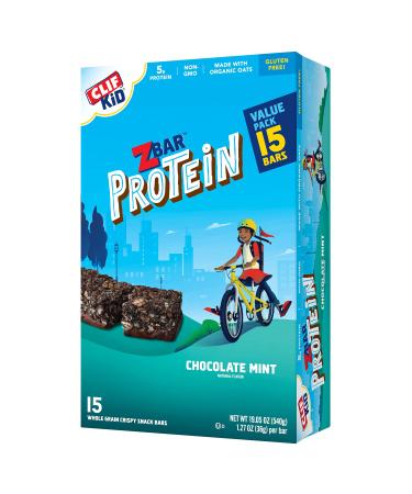 CLIF KID ZBAR - Protein Granola Bars - Chocolate Mint Flavor - Non-GMO - Organic -Lunch Box Snacks (1.27 Ounce Energy Bars, 15 Count)