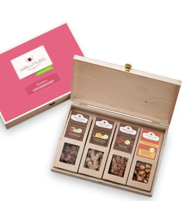 Wellnut "Ladiesnight"-Premium gift set for women I vegan | Caramelized nut snacks I gift idea for women girlfriend mother (4 snacks in the birch wood box) caramelized nuts (vegan) 4 snacks in the birch wood box