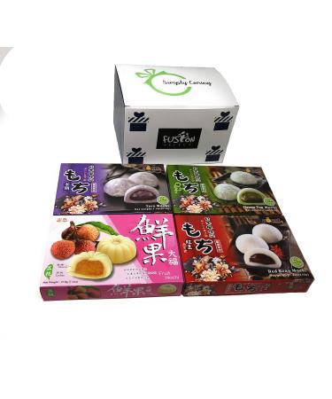 Japanese Mochi Variety Pack: Red Bean, Taro, Green Tea, and Lychee Royal Treats For Families - Packed in Fusion Select Gift Box