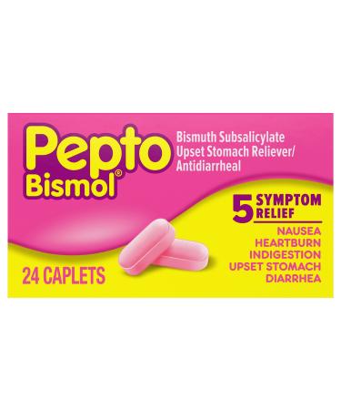 Pepto Bismol Caplets 24 Count for Relief of Gas Anti Diarrhea Heartburn Nausea Upset Stomach and Indigestion Unflavored 24 Count (Pack of 1)