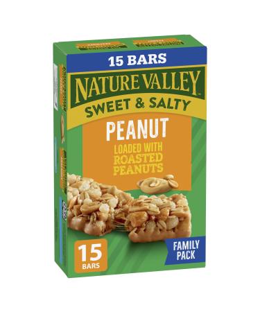 NATURE VALLEY FAMILY PACK SIZE Peanut Chewy Nut Granola Bars Pack of 15 Bars Made with Whole Grains No Artificial Colours No Artificial Flavours Loaded with Roasted Peanut 525 Grams Package