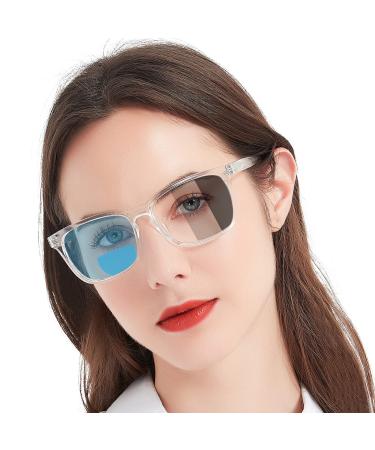 MARE AZZURO Photochromic Bifocal Reading Glasses Women Blue Light Blocking Square Readers Sunglasses 100 150 200 250 300 350 400 (Transparent 2.00) Transparent 2.0 x