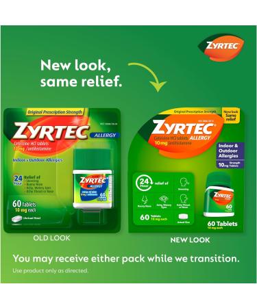 Zyrtec 24 Hour Allergy Relief Tablets 10mg - 60 Count Anti histamine Medicine - Buy Online on GoSupps.com