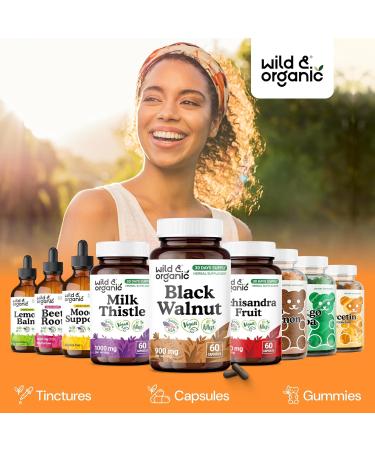 Wild & Organic Black Walnut Capsules 900 mg - Detox & Cleanse Support - Black Walnut Hull Powder Supplement - Juglans Nigra Herb - 30 Days of Supply - Vegan No Fillers Non-GMO - 60 Count 60 Count (Pack of 1) - Buy Online on GoSupps.com