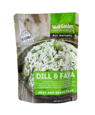 Wild Garden Heat and Serve Pilaf, 100% All-Natural Dill & Fava, Fully Cooked, Ready to Eat, Microwavable, 8.8 oz Dill and Fava 8.8 Ounce (Pack of 1)