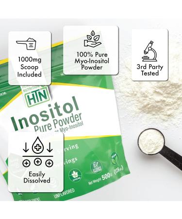 Health Thru Nutrition Inositol Powder 500g Pure Powder as Myo-Inositol | 1 000mg (1g) Per Scoop - Included | Unflavored Vegan Non-GMO | 500 Servings Clean Supplement - Buy Online on GoSupps.com
