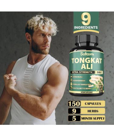 Satoomi Tongkat Ali for Men 3450mg - High Potency Extract with Ashwagandha & Tribulus Terrestris - 5 Months Supply - Boost Strength & Energy - 150 Capsules - Buy Online on GoSupps.com