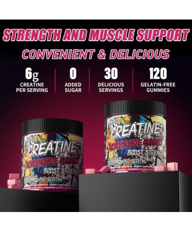 AMZXO Creatine Monohydrate Gummies 6g for Men Women,Complex Creatine Monohydrate Chewable for Muscle Strength,Muscle Building,Energy Boost,Pre-Workout Energy Supplement,Vegan Raspberry - 120 Count - Buy Online on GoSupps.com
