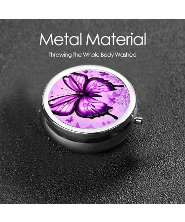 Purple Butterfly Round Pill Box | 3-Compartment Portable Travel Organizer for Purse & Pocket - Buy Online on GoSupps.com