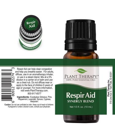 Plant Therapy Respir Aid Essential Oil Blend 10 mL - Sinus & Congestion Clearing Synergy Blend - 100% Pure & Natural Aromatherapy - Therapeutic Grade - 0.34 Fl Oz - Buy Online on GoSupps.com