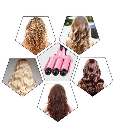 3 Barrel Curling Iron Wand Hair Waver with Hair Clips and Glove - Pink - Buy Online on GoSupps.com