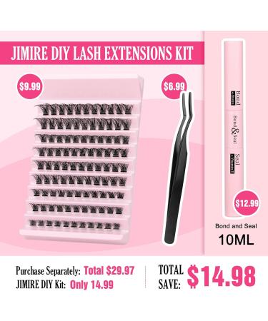 DIY Eyelash Extensions Kit | 108Pcs Lash Clusters with Strong Hold Glue & Applicator | D Curl Individual Lashes | Home Lash Extensions by JIMIRE - Buy Online on GoSupps.com