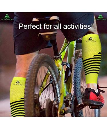 ActivRunner Calf Compression Sleeves. 2 Pairs Per Pack. Performance Compression Support for Improved Circulation Shin Splints Calf Muscle Cramps Injury Prevention Exercise Recovery Medium (calf 32-38cm) Fluorescent Yellow/Black - Buy Online on GoSupps.com