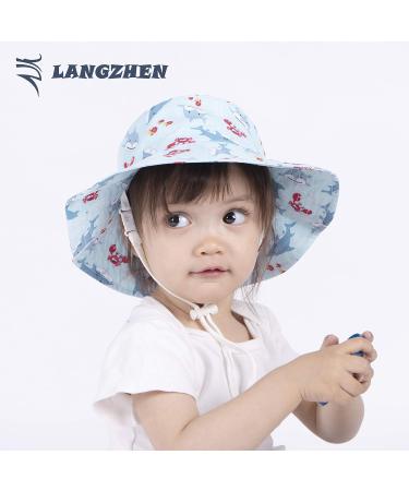 LANGZHEN Baby Girls Beach Sun Protection Hat | Adjustable Wide Brim Toddler Kids Play Hat with Chin Strap - Light Blue (1-2 Years) - Buy Online on GoSupps.com