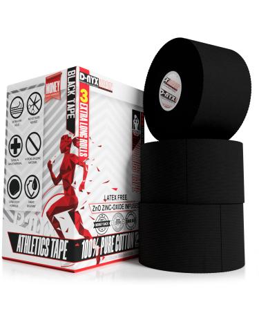 Black Athletic Sports Tape 1.5in x 45ft/Roll EXTRA LONG & Very Strong | NO Sticky Residue Easy Tear Tapes for Athlete & Medical Trainers | First Aid Injury Wrap Best for Fingers Ankles Wrist