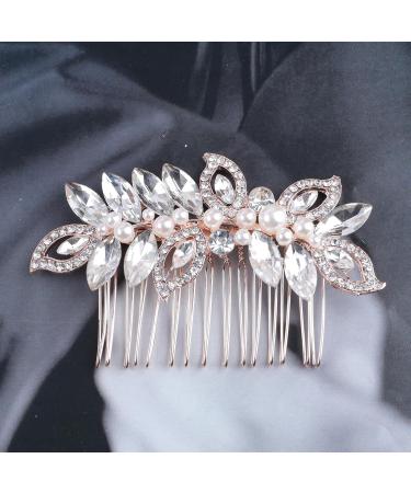 Aneneiceera Bride Wedding Crystal Hair Comb Clip Gold Hair Side Combs Pearl Hair Comb Leaf Rhinestone Headpieces Bride Hair Piece bridesmaid Hair Accessories for Women and Lady Girls - Buy Online on GoSupps.com