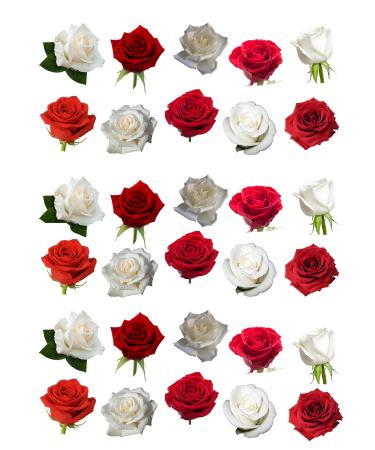 Edible cake decorations with red and white rose motif 30 pieces