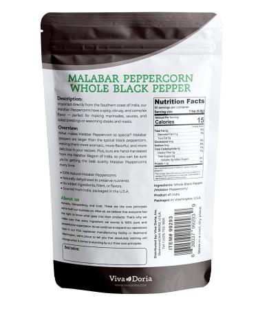 Viva Doria Malabar Black Peppercorns - Whole Black Pepper Refills, 12 Ounces - Pack of 1 - Buy Online on GoSupps.com