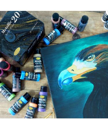 Premium Metallic Acrylic Paint Set - 20 Colors, 2fl oz Bottles - Non Fading, Non Toxic, Rich Pigments - Ideal for Artists, Hobbyists, and Kids - Buy Online on GoSupps.com