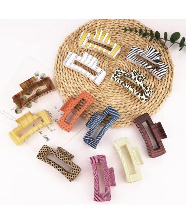 12 Pack Geometric Print Large Rectangle Hair Claw Clips | 4.1 Inch Leopard Print Strong Hold Jaw Clips for Women - Buy Online on GoSupps.com