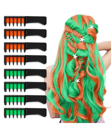 8 PCS Hair Chalks for Girls Temporary Green & Orange Hair Chalk Comb for 6 7 8 9 10 11 12 Age Girl Kids Gift Washable Brighted Hair Colour Dye Comb for Halloween Christmas Cosplay 1 count (Pack of 8)