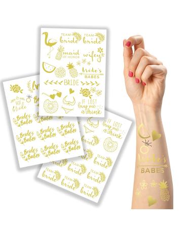 Bachelorettesy Bride to Be Bachelorette Party Tattoos - 50 Gold Metallic Designs in Team Bride  Cheers  Wifey  Hot Bride - Waterproof Nontoxic Long Lasting Easy to Apply