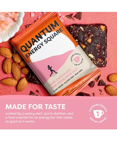 QUANTUM Energy Square | Organic Caffeinated Energy Protein Bars | Plant Based 10g | Gluten-Free Vegan Snack Bar with Dark Chocolate Pink Himalayan Sea Salt | 8 Pack - Buy Online on GoSupps.com