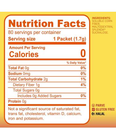 Splenda--No Calorie Sweetener 1G of Fiber Packets--80 Count--Sugar Substitute for Use with Coffee  Tea  Fruit  Cereal  and More 1.7 Gram (Pack of 80) - Buy Online on GoSupps.com