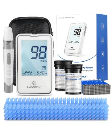 Glucoracy Blood Glucose Monitor Kit G-425-2, 100 Test Strips, 100 Lancets, 1 Blood Sugar Monitor, 1 Lancing Device, Diabetes Testing Kit, Blood Sugar Test Kit for Home Use, White