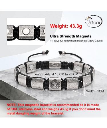 Jeroot Titanium Steel Magnet Armband for Men - Healing Bracelet with 3500 Gauss Strength Tree of Life Jewelry (23-30cm) Silver - Buy Online on GoSupps.com