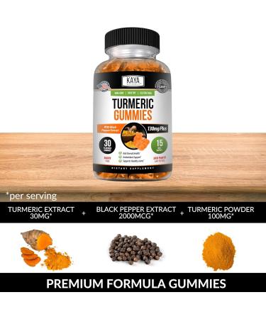 Kaya Naturals Turmeric Supplements Gummies - Pure Nature Turmeric Curcumin -Turmeric Ginger Gummies - 30 Count Gummy - Turmeric with Black Pepper Extract 30 Count (Pack of 1) - Buy Online on GoSupps.com