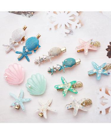 12-Piece Shell Pearl Starfish Hair Clip Set - Resin Alligator Hair Clips for Girls & Women - Buy Online on GoSupps.com