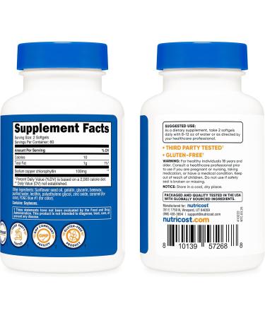 Nutricost Chlorophyll (100mg) 120 Softgels - Gluten-Free 60 Servings - Buy Online on GoSupps.com
