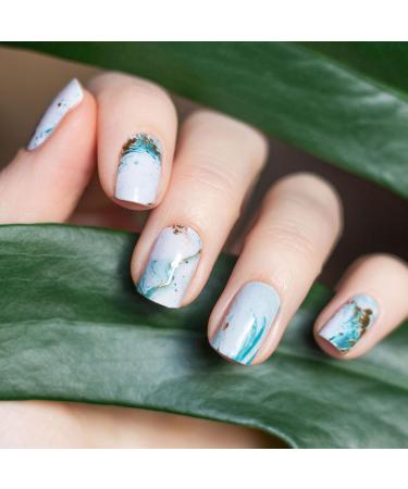 Avoa Beauty Nail Film - I Sea What You Did There | Turquoise White Gold Marble Nail Art Design | 20 Long-Lasting Self-Adhesive Nail Wraps for Stunning Manicure - Buy Online on GoSupps.com