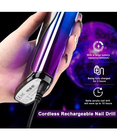 Rechargeable Nail Drill Machine Lavinda Cordless 35,000RPM Skyspace Brushless - Gradient Blue/Purple Metallic | Portable Electrical Nail File for Acrylic Nails with Protective Case - Buy Online on GoSupps.com