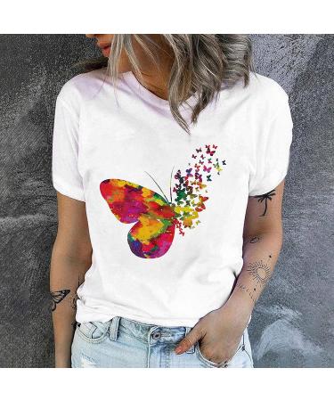 2023 Summer Butterfly Graphic Tees for Women - Plus Size Crewneck T-Shirt in Multicolor Large | Short Sleeve Tops - Buy Online on GoSupps.com