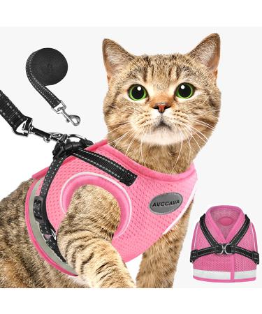 Cat Harness and Leash for Walking, Kitten Escape Proof Harnesses, Adjustable Reflective Puppy Vest Harness with Leashes Set, Easy Adjustable Soft net Breathable Pet Safety Jacket XS (Chest: 6" - 8") Pink