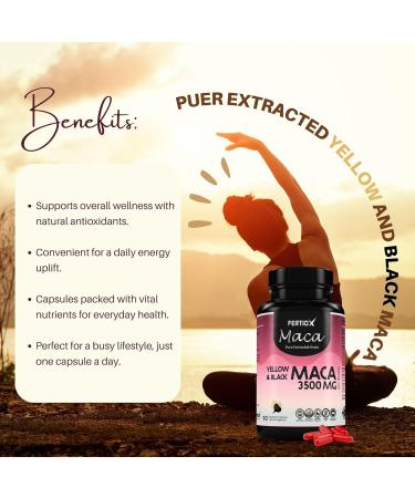 Fertiox Maca Capsules for Men and Women - Maca Root Pure Extracted Black and Yellow Maca 90 Veggie Capsules 3500 mg Per Capsule 90 Day Supply Provides Antioxidants and Health Support Made In Canada - Buy Online on GoSupps.com