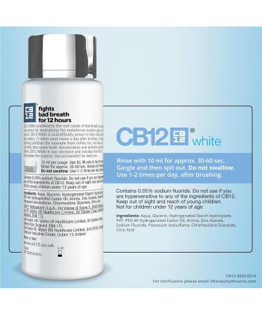 CB12 White Mouthwash - Whiter Teeth & Pleasant Breath 12 Hours - 250ml (Pack of 1) - Buy Online on GoSupps.com
