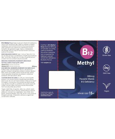 CanPrev B12 Methyl 500mcg Drops - Methylcobalamin B12 Vitamin Supplement Liquid Formulation - 15ml Suitable for Men and Women -Prevents Vitamin b12 Deficiency - Buy Online on GoSupps.com