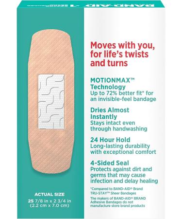 Band-Aid Skin-Flex Adhesive Bandages - 25 Count Pack - Flexible, Sterile Bandages for Minor Cuts, Scrapes, and Burns - Ideal for Fingers, Hands, and Knees - Buy Online on GoSupps.com