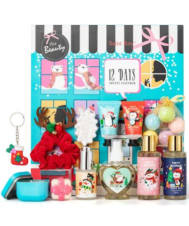 16 Pcs Advent Calendar 2025 Christmas Gifts for Women Mom - Luxury 2025 Gift Box for Christmas Bath and Body Gift for Sister Gift Baskets Set for New Year Gift Christmas Bath and Body Gift Set Strawberry Scents Christmas