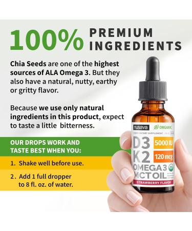 (2 Pack) Organic Vitamin D3 K2 Drops 5000 IU with MCT Oil Omega 3 - Maximum Strength Liquid D3 with No Fillers Non-GMO for Faster Absorption Immune Support (Strawberry 2 Fl Oz) Strawberry 1 Fl Oz (Pack of 2) - Buy Online on GoSupps.com