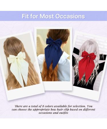 Cinaci 8 Pieces Silky Satin Big Hair Bows for Women Girls Teens Fancy Long Tail Bow Hair Clips French Hair Barrettes Hair Accessories S2 - Buy Online on GoSupps.com