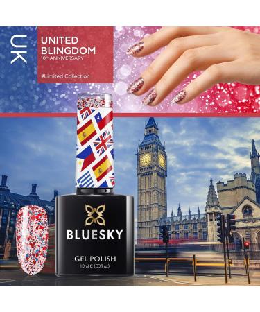 Bluesky Gel Nail Polish United Blingdom - Jubilee Celebration Colours - Blue Red Glitter 10 ml Long Lasting Chip Resistant 10 ml (Requires Drying Under UV LED Lamp) - Buy Online on GoSupps.com