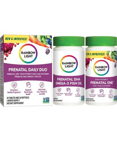 Rainbow Light Prenatal Daily Duo: Prenatal One Multivitamin & Prenatal Dhal, 30 Tablets & 30 Softgels (Package May Vary) 30 Count (Pack of 2)