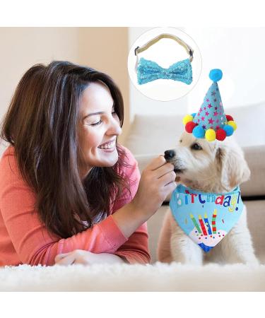 Dog Birthday Bandana Dog Birthday Party Supplies Dog Birthday Bandana Set with Cute Doggie Birthday Party Hat And Bow Tie for Small Medium Large Dogs Pets (Light Blue) - Buy Online on GoSupps.com