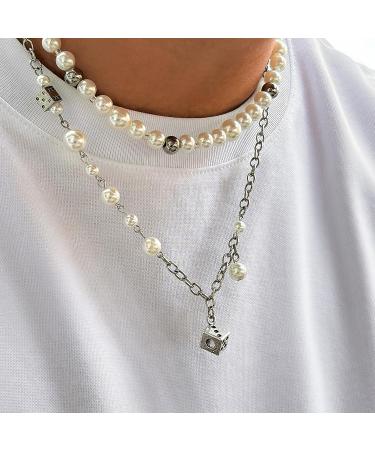 Oralgos Handmade Fashionable Necklace with Cube Pendant - Elegant Choker for Women Stylish Collarbone Chain with Pearls & Art Beads - Buy Online on GoSupps.com