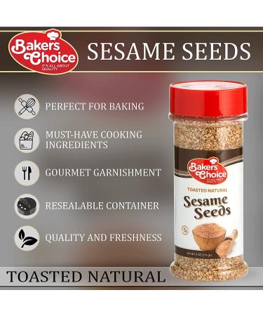 Baker's Choice Natural Toasted Sesame Seeds - All Natural Seasoning for Baking and Cooking - Gluten-Free & Kosher - 4 Oz. Resealable Container - Buy Online on GoSupps.com