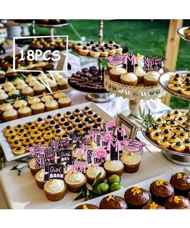 18pcs Pink Glitter Dessert Cupcake Topper Congrats Class of 2024 Theme Decorations Girls College Graduation Party Decor Supplies - Buy Online on GoSupps.com